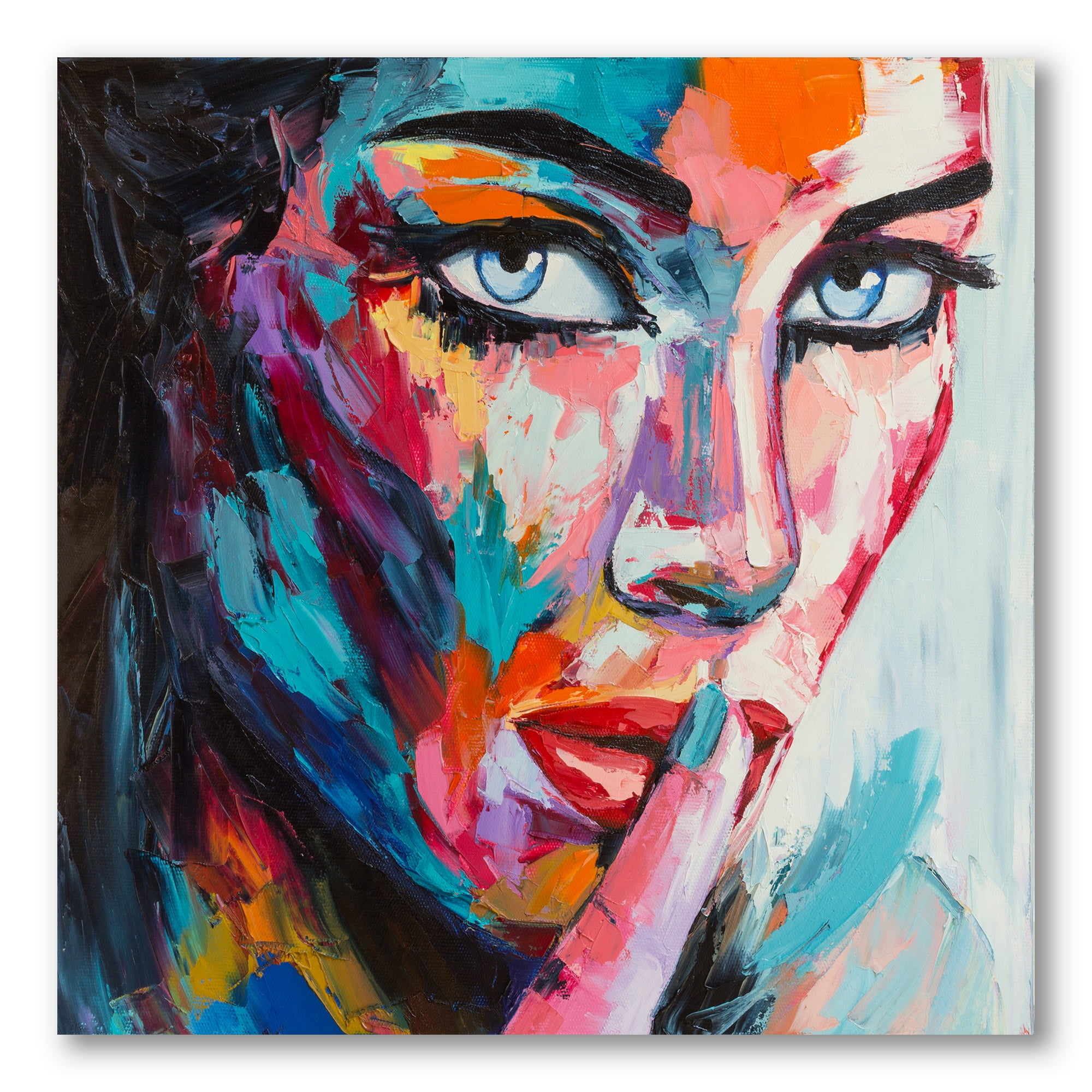 Abstract Portrait Of A Young Woman With Blue Eyes II 30 in x 30 in Painting Canvas Art Print by Designart