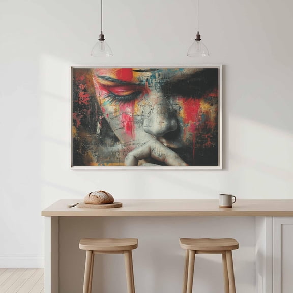 Abstract Portrait Wall Art Print, Contemporary Mixed Media Decor