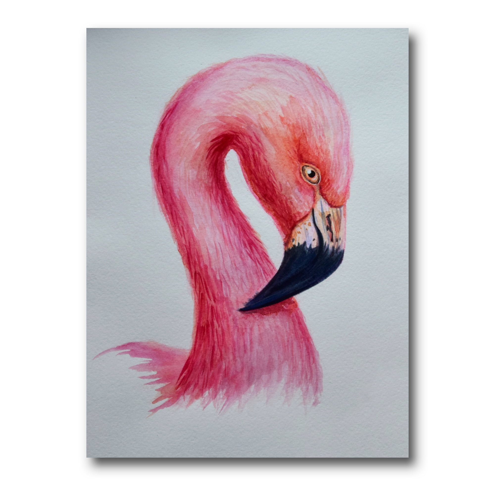 Abstract Portrait of Pink Flamingo on Canvas with Wood Frame