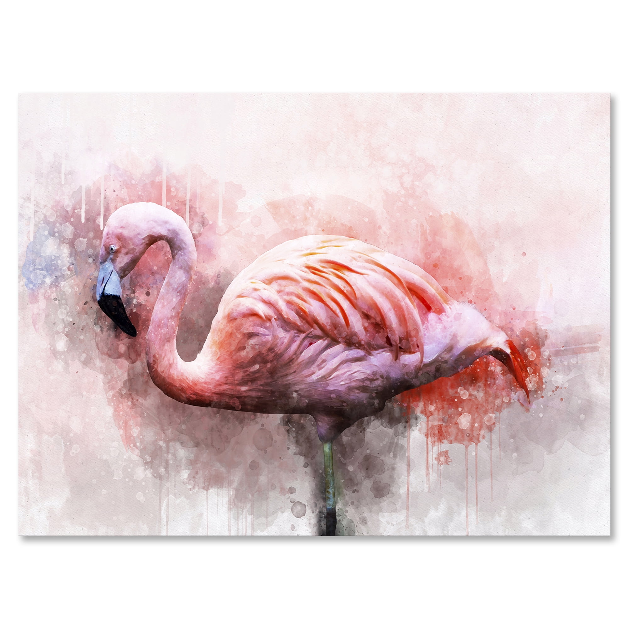 Abstract Portrait of Pink Flamingo V 40 in x 30 in Painting Canvas Art Print, by Designart
