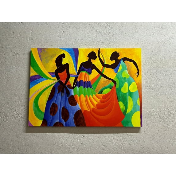 Abstract Poster, Ethnic Art Canvas, African Women Canvas Art, African Dancers Painting, Dancer Canvas, African Dancers Printed, Canvas Wall Decor - 3P-White Framed