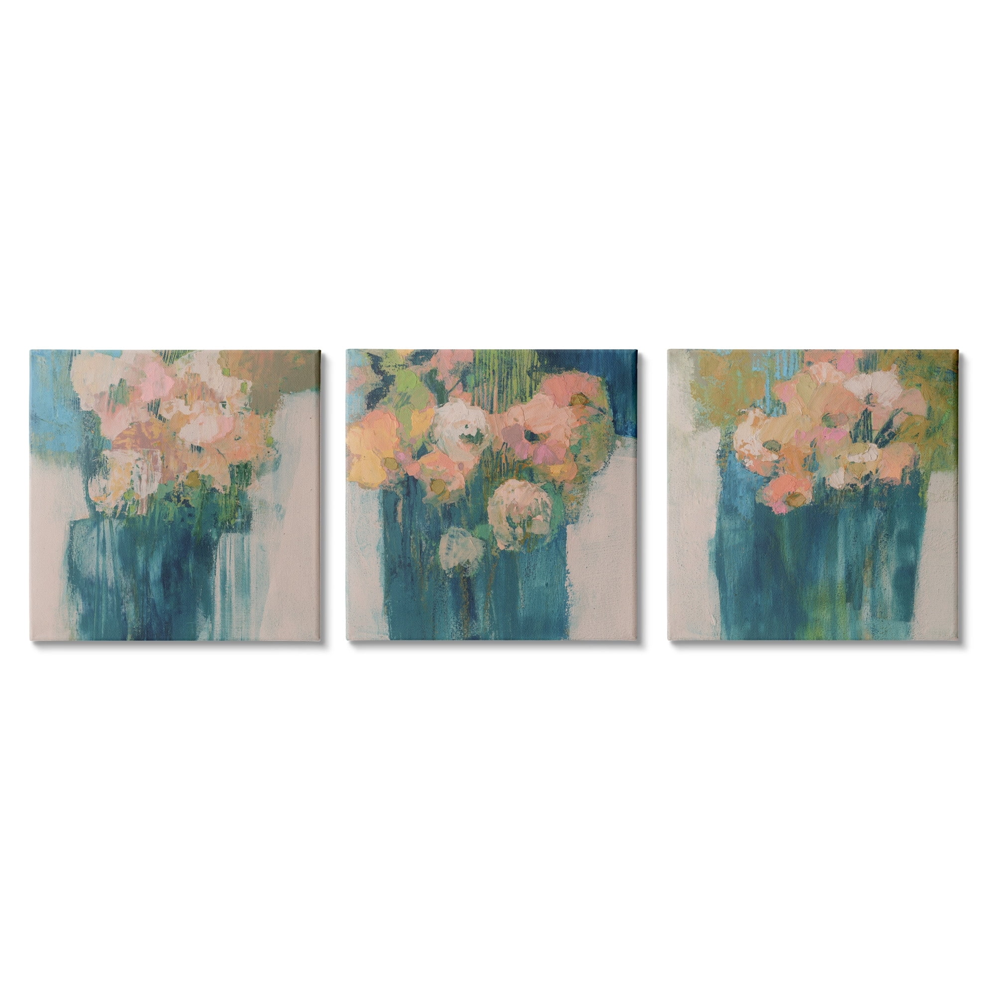 Abstract Posy Bouquets Expressive Fluid Flowers Botanical & Floral Gallery-Wrapped Canvas Print Wall Art, Set of 3, 17x17