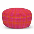thumbnail image 1 of Abstract Pouf Cover with Zipper, Plaid Pattern Inspired Hand Drawn Vertical and Horizontal Stripes, Soft Decorative Fabric Unstuffed Case, 30" W X 17.3" L, Hot Pink and Burnt Orange, by Ambesonne, 1 of 3