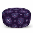 thumbnail image 1 of Abstract Pouf Cover with Zipper, Repetitive Print Dots Flowers Mandala Style, Soft Decorative Fabric Unstuffed Case, 30" W X 17.3" L, Dark Purple Sky Blue, by Ambesonne, 1 of 5