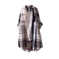 thumbnail image 1 of Abstract Print Flannel Shirt Jacket, Lightweight Open Front Cardigan with Non-Positional Pattern & Versatile Layering Potential,Khaki L, 1 of 5