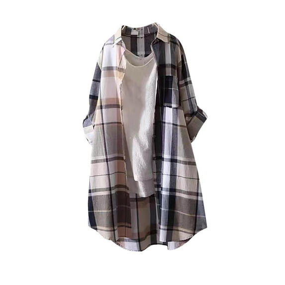 Abstract Print Flannel Shirt Jacket, Lightweight Open Front Cardigan with Non-Positional Pattern & Versatile Layering Potential,Khaki L