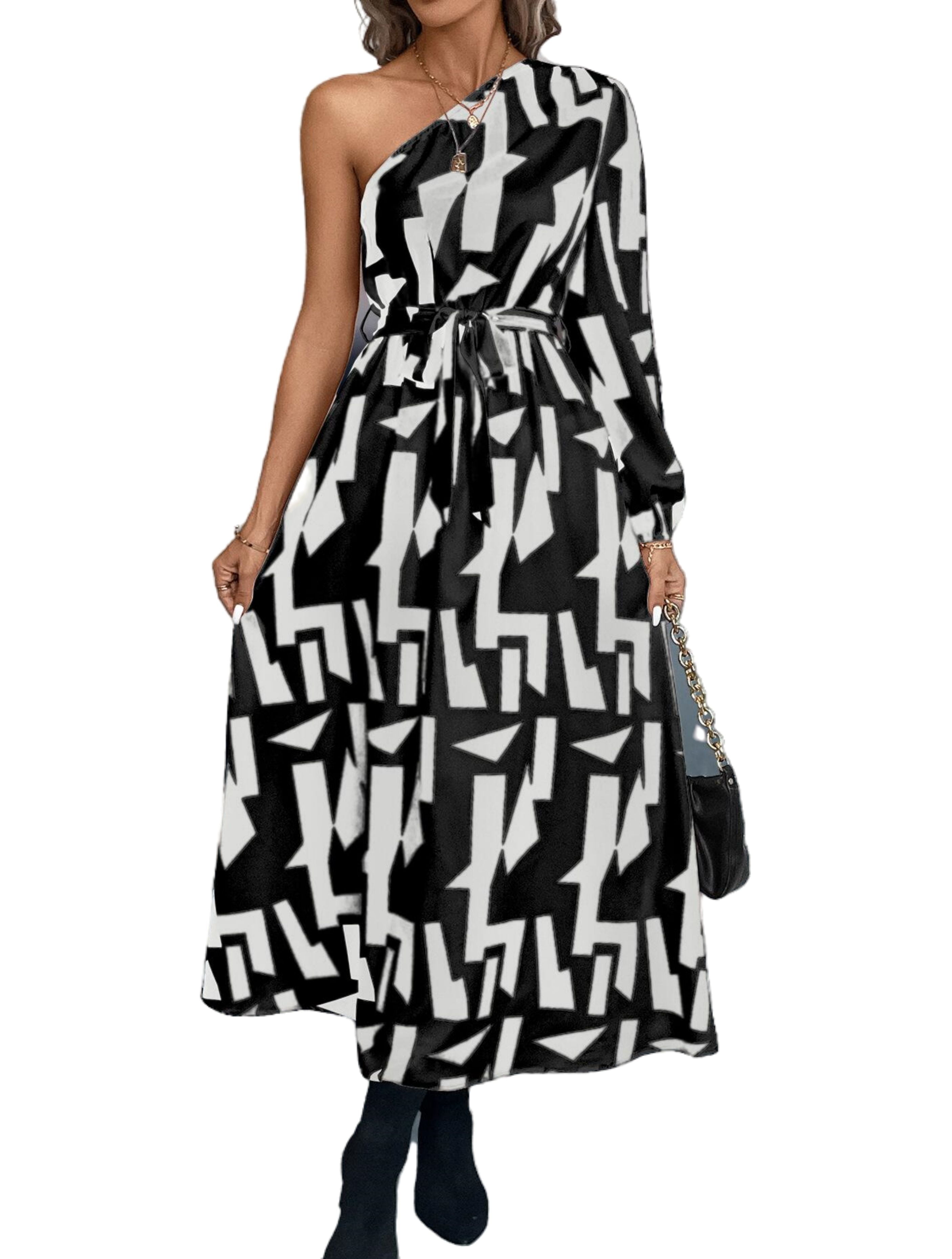 knee length dresses for ladies Abstract Print Maxi Dress with Long Sleeves main image 0