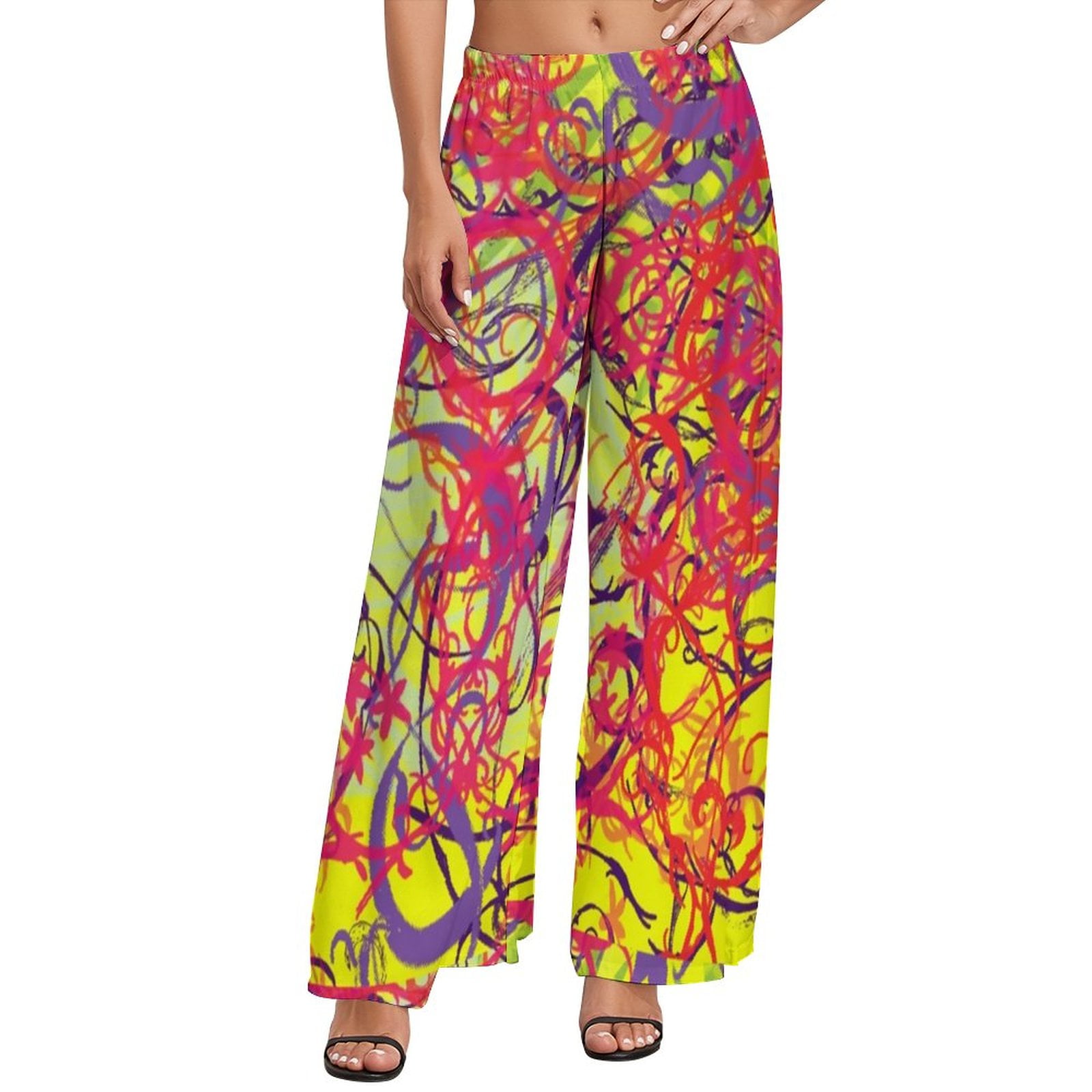 Abstract Print Pants Modern Colorful Paint Streetwear Straight Wide