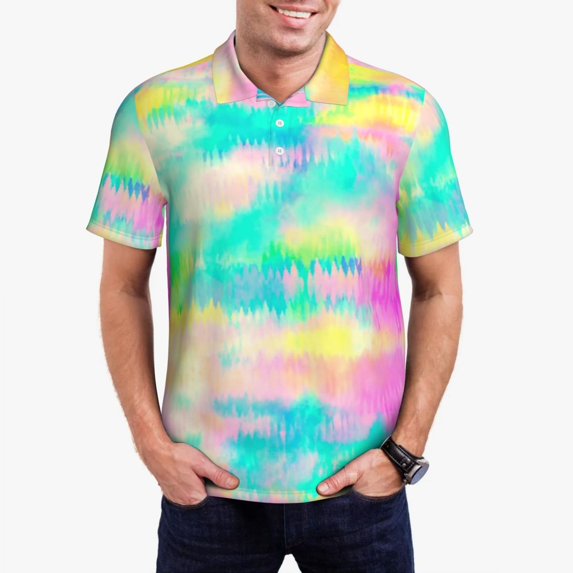 Abstract Print Polo Shirts Pastel Casual Shirt Date Street Style T-Shirts Male Short Slee