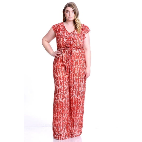 Abstract Print Ruffle Detail Jumpsuit