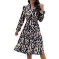 thumbnail image 1 of Abstract Print Stand Collar Dress for Women Below Knee Length, 1 of 5