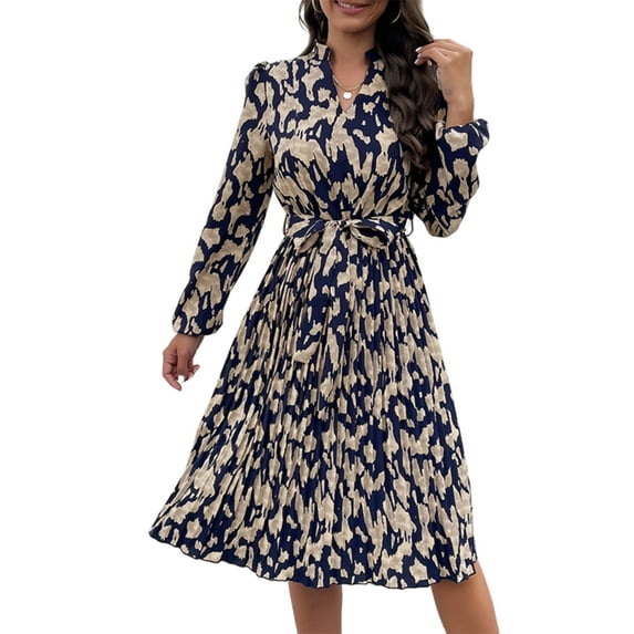 Abstract Print Stand Collar Dress for Women Below Knee Length