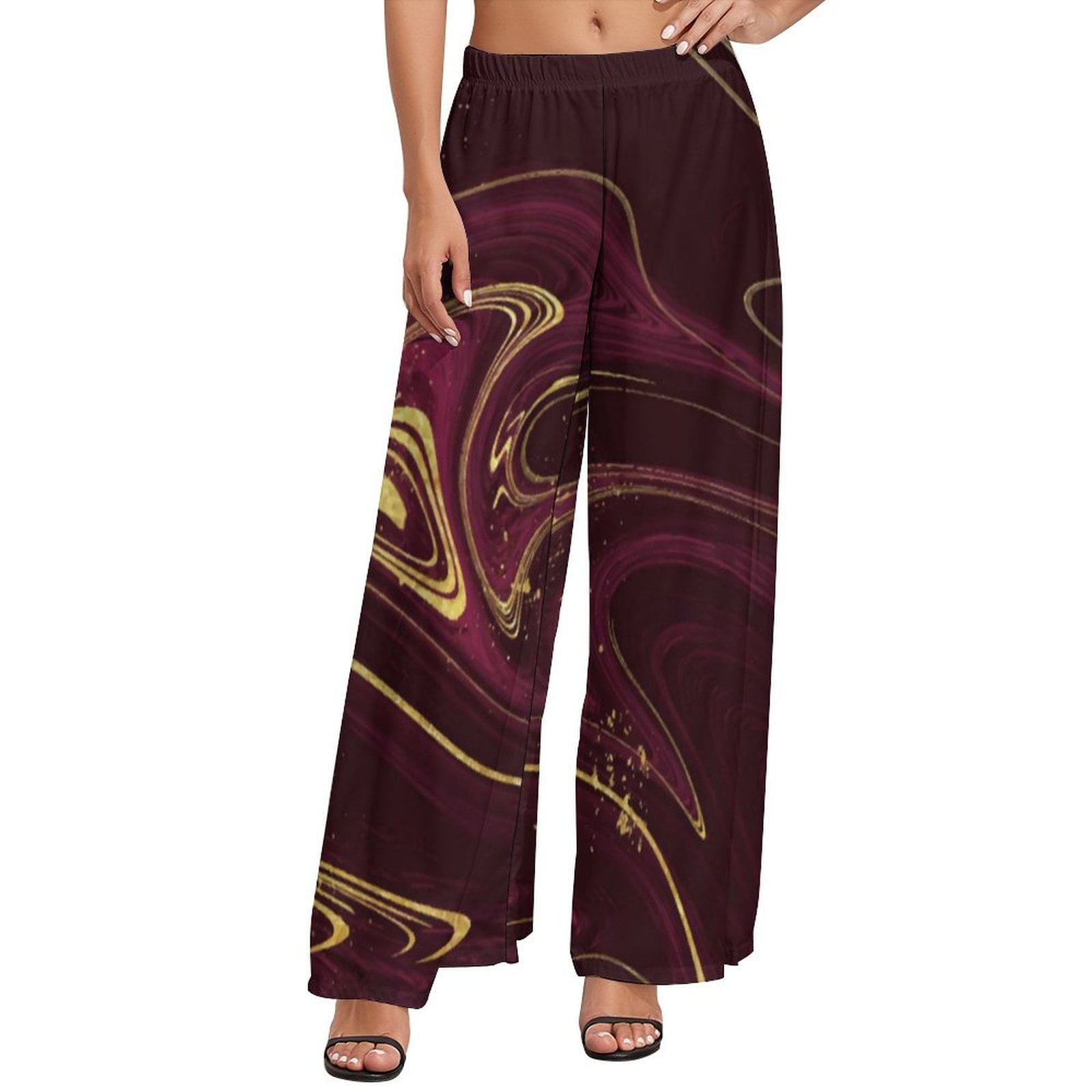 French Red Print Straight Pants With Tie Belt For Women, Spring Cotton Blend, Effortlessly Chic main image 0