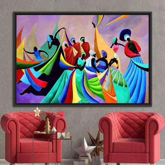 Abstract Printed, African Canvas Art, Colorful Canvas Art, Black Woman Poster, Modern Art Canvas, Woman Dancers Art, African Woman Artwork, Canvas Wall Decor - Black Framed