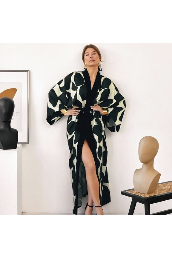Abstract Printed Maxi Robe with High Slit