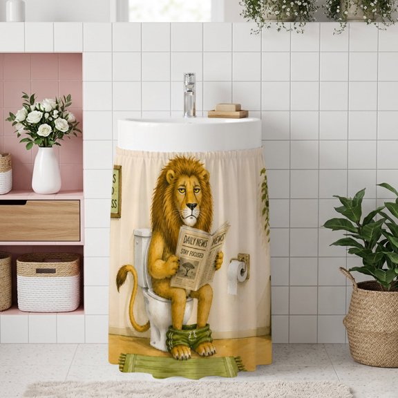 Abstract Printed Small Sink Skirt, Bathroom Vanity Cabinet Adhesive Curtain, Modern Lion On Toilet Utility Under Sink Cover Decorative Kitchen Cabinet Curtains 10"x11"