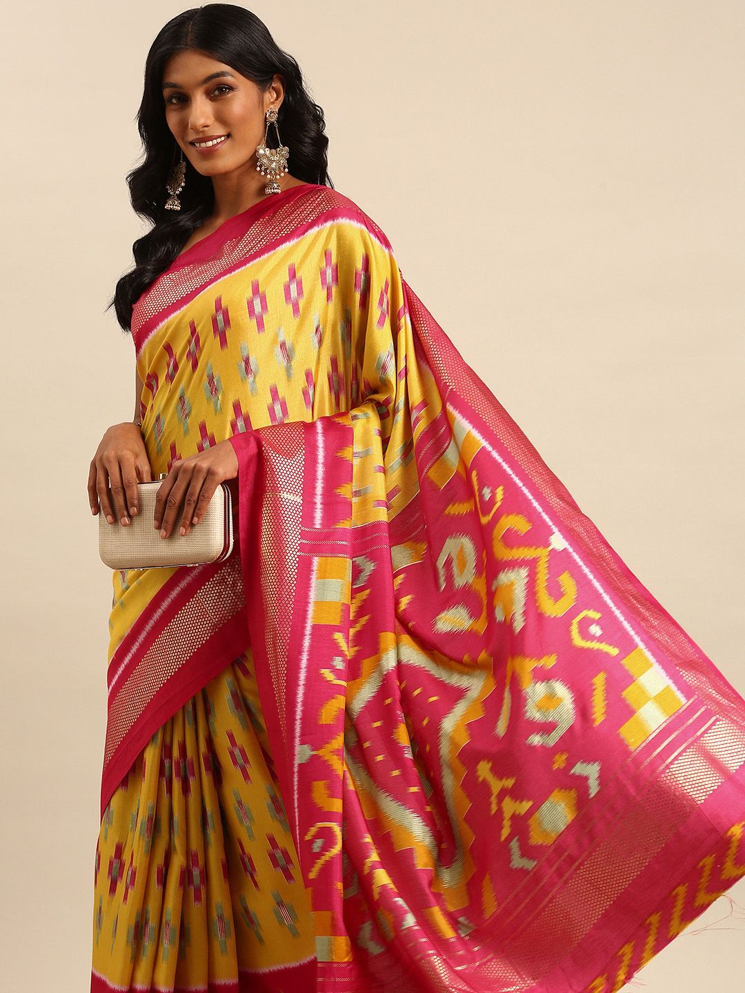 Abstract Printed Zari Saree - 27303722 - Walmart.com