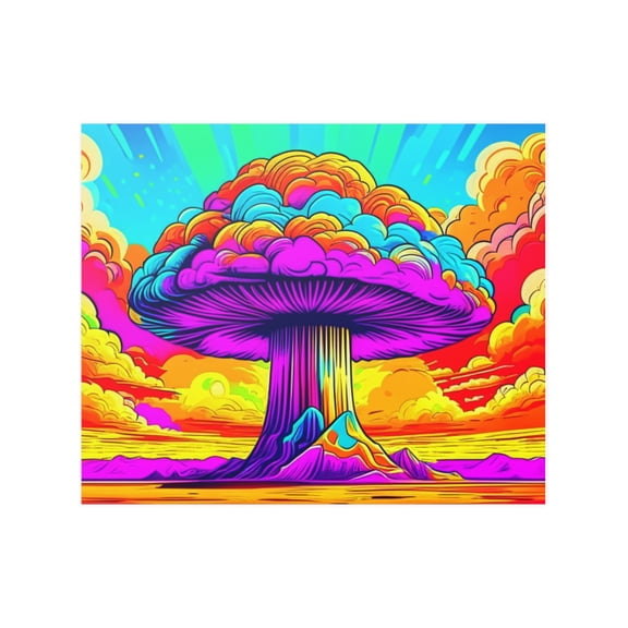 Abstract Psychedelic Manhattan Project Inspired Mushroom Cloud Poster Print