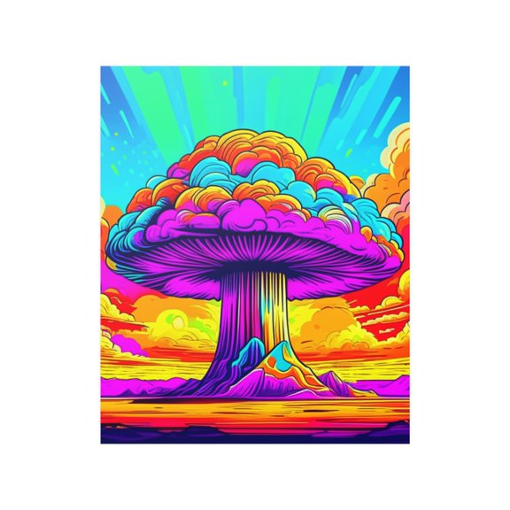 Abstract Psychedelic Manhattan Project Inspired Mushroom Cloud Poster Print