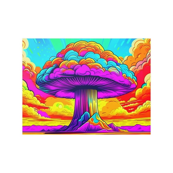 Abstract Psychedelic Manhattan Project Inspired Mushroom Cloud Poster Print