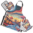 thumbnail image 1 of Abstract Psychedelic Mushroom Sun 5 Pcs Kitchen Set Heat Resistant Oven Mitts and Non-Slip Pot Holders with Adjustable Cooking Apron, 1 of 6