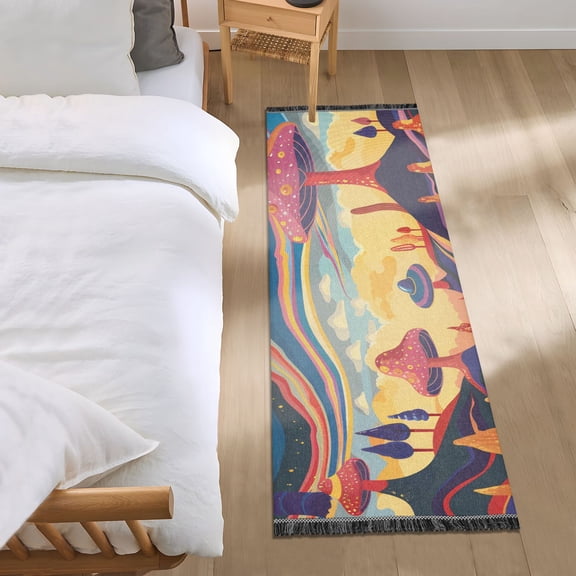 Abstract Psychedelic Mushroom Sun Runner Area Rug 2x6 Soft Non-Slip Washable Bedside Carpet for Hallway Bedroom Living Room Home Decor