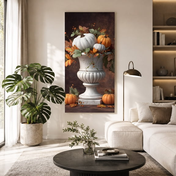 Abstract Pumpkin Canvas Wall Art, Fall Orange Leaf Retro Idyllic Style Framed Canvas Wall Decor Picture Print Artwork Decorations for Living Room Office Ready to Hang 40" x 20"