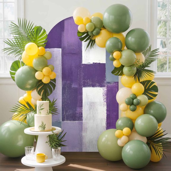 Abstract Purple Arch Backdrop Cover, 4FT, Gray Gradient Graffiti Color Block Modern Art Spandex Arch Covers Double-Sided Backdrop for Wedding Birthday Party Photo Background Decoration