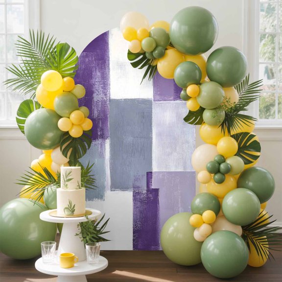 Abstract Purple Arch Backdrop Cover, 6.6FT, Gray Mottled Graffiti Color Block Modern Art Spandex Arch Covers Double-Sided Backdrop for Wedding Birthday Party Photo Background Decoration