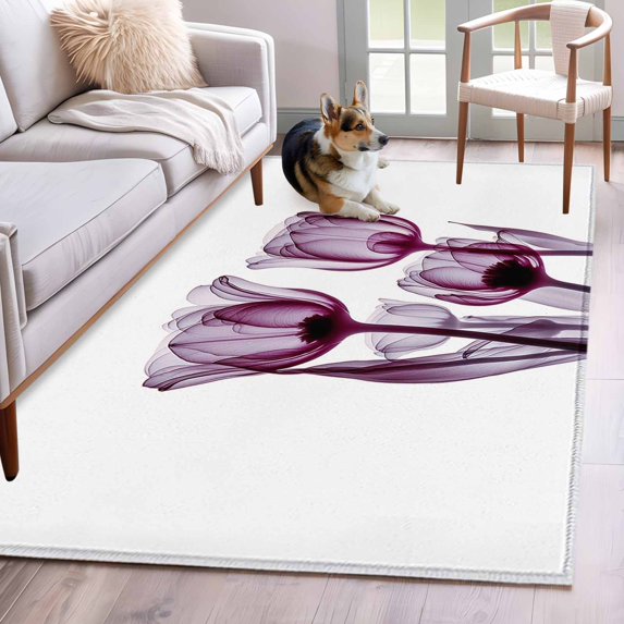 Abstract Purple Area Rugs 3x5 ft and Pink Tulip Ray White Washable Rug ...
