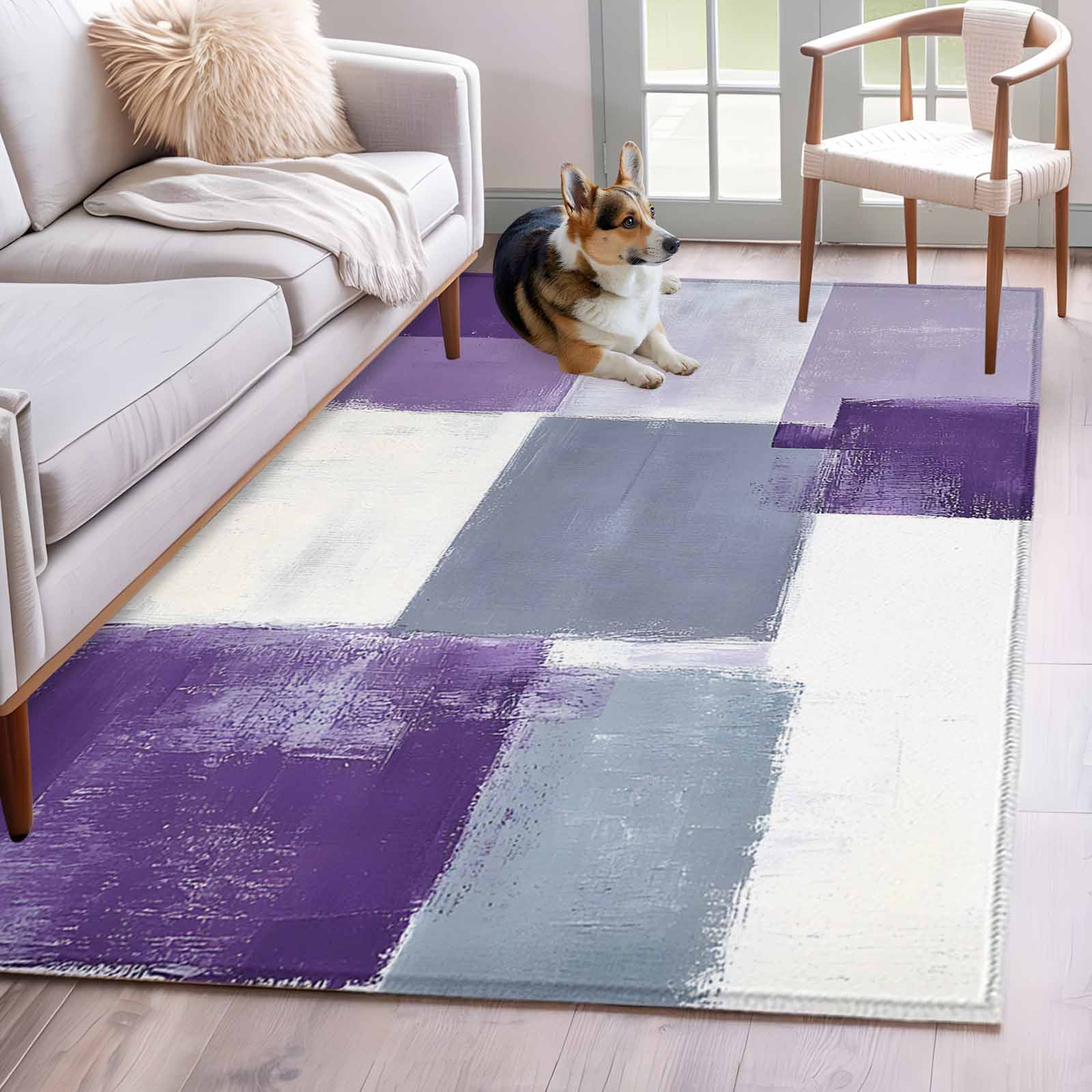 Muttled Rug Abstract Purple Area Rugs 4x6 ft Gray Mottled Graffiti Color Block ...