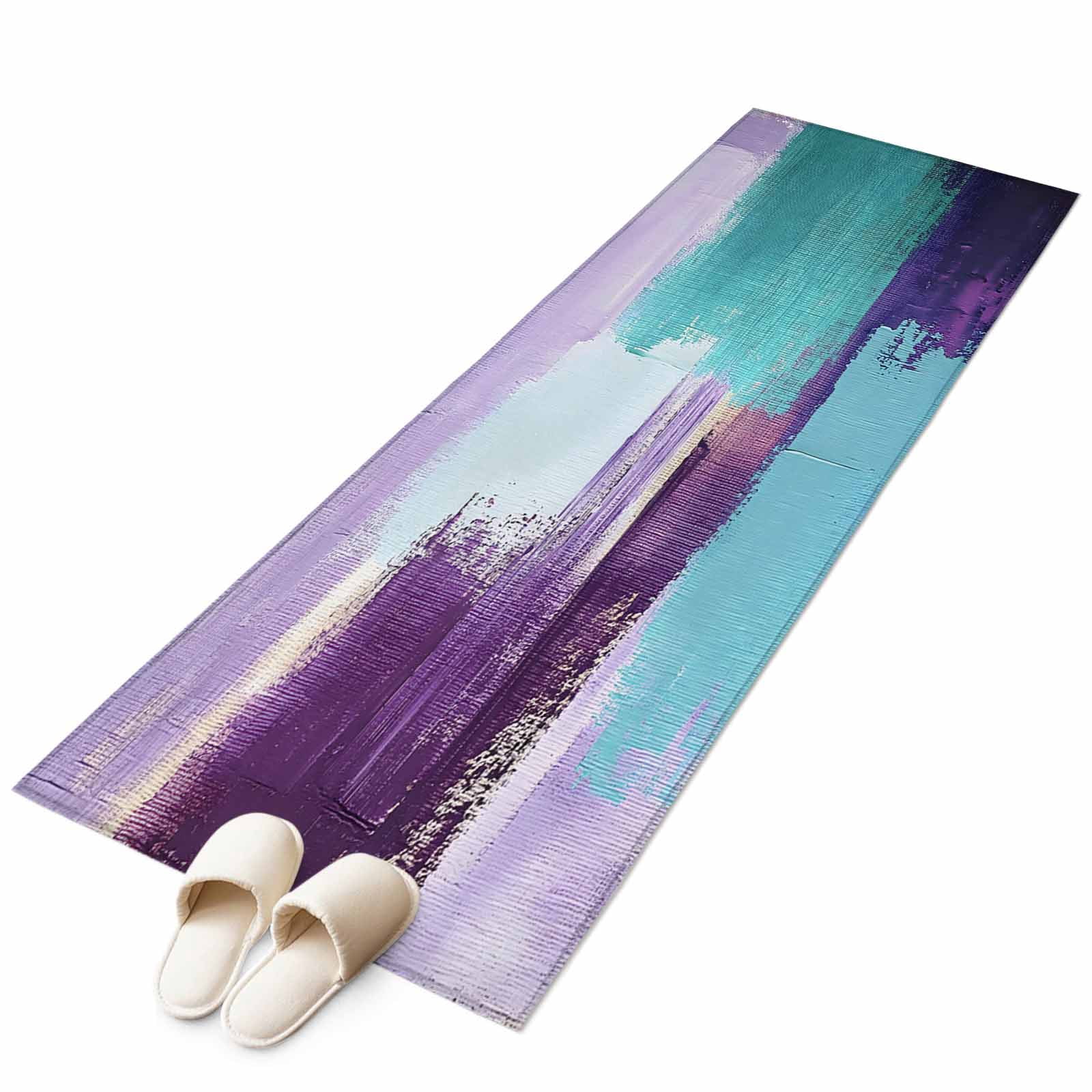 Abstract Purple Area Rug 2x6ft Teal Oil Painting Color Block Geometric ...