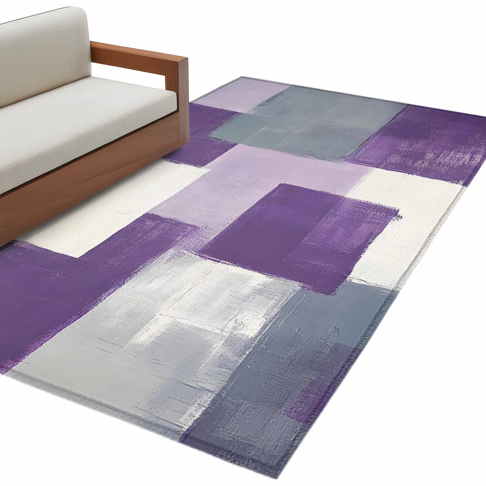 Abstract Purple Area Rug 4x6ft White Gray Gradient Graffiti Color Block ...