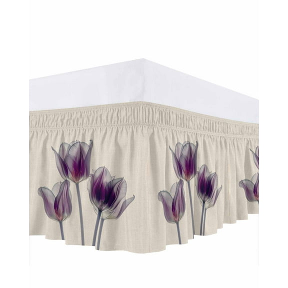 Abstract Purple Bed Skirt King Size 16" Drop Tulip Ray Beige Texture Ruffled Wrap Around Bed Skirts Adjustable Elastic Bedskirt Dust Ruffle for King Size Bed