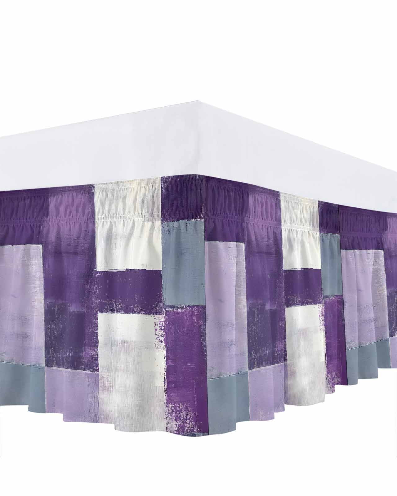 Abstract Purple Bed Skirt King Size 18" Drop Gray Gradient Graffiti Color Block Modern Art Ruffled Wrap Around Bed Skirts Adjustable Elastic Bedskirt Dust Ruffle for King Size Bed
