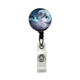 thumbnail image 1 of Abstract Purple Blue Moon Landscape Retractable Reel ID Badge Key Card Name Tag Holder with Clip, 1 of 6