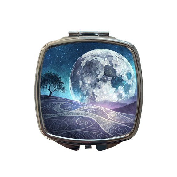 Abstract Purple Blue Moon Landscape Travel Makeup Handbag Purse Small Pocket Compact Mirror