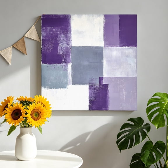 Abstract Purple Canvas Wall Art, Gray Mottled Graffiti Color Block Modern Art Framed Canvas Wall Decor Picture Print Artwork Decorations for Living Room Office Ready to Hang 8" x 8"