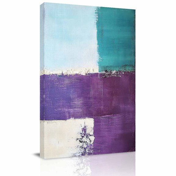 Abstract Purple Canvas Wall Art for Living Room, Teal Blocks Modern Geometric Minimalist Poster Print Painting for Bedroom Office Home Decoration Wall Pictures Prepare To Hang 12"x18"