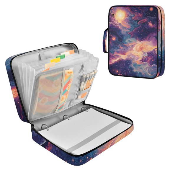 Abstract Purple Cloud Lines Accordion File Organizer Expanding File Folder 3-Ring Binder Bag 500 Sheets A4 Size