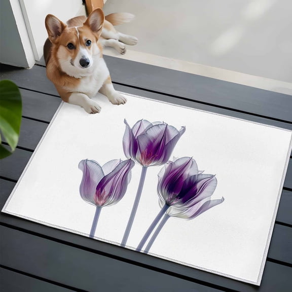 Abstract Purple Entryway Area Rug 2x3 Tulip Ray White Texture Low-Profile Area Rugs with Non Slip Backing Indoor Door Mat for Entrance Living Room Bedroom Home Office