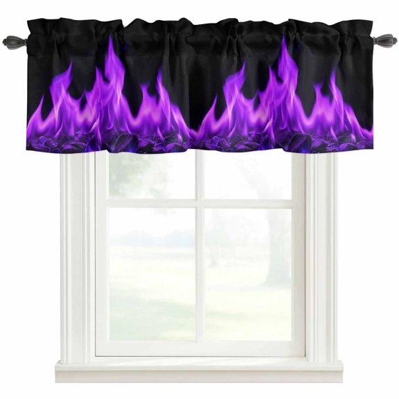 Abstract Purple Flame Valances for Windows Farmhouse Kitchen Curtains Valances Rod Pocket Valance Curtains for Windows Flickering Fire Pattern Black Window Valances for Bathroom Bedroom 60"x18"