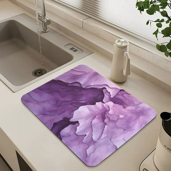 Abstract Purple Flower Dish Drying Mat for Kitchen Counter Absorbent Drainer Mats (15.7X11.8inch)