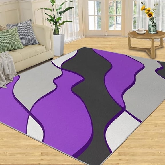 Abstract Purple Geometry Area Rug, Black And Gray Water Indoor Rugs, With Non-Slip Backing Floor Carpet For Bedroom Kids Room Home Decor 4x5ft