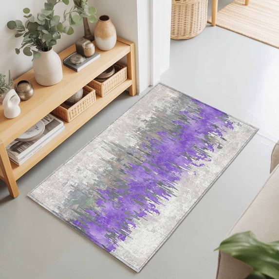 Abstract Purple Grey Graffiti Rectangle Rug 2'x3' Modern Minimalist Art ...