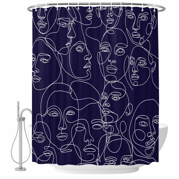 Abstract Purple Human Face Fabric Shower Curtain Mid Century Aesthetic Portrait Washable Shower Curtains for Bathroom, Waterproof Bath Curtain with Hooks Home Decor 36x72in