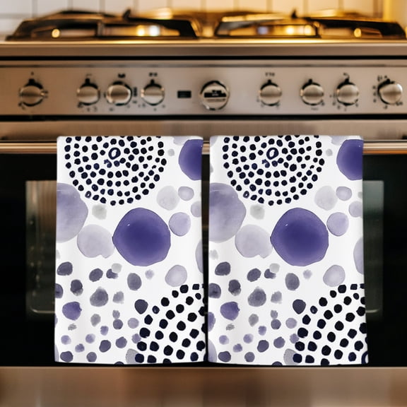 Abstract Purple Ink Dots Kitchen Towels Set of 1, Boho Minimalist Middle Century Art Absorbent Dish Towels for Kitchen, Microfiber Hand Towel, Quick Drying Tea Towel for Cleaning Dishcloths