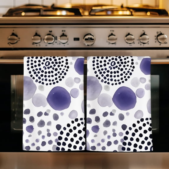 Abstract Purple Ink Dots Kitchen Towels Set of 4, Boho Minimalist Middle Century Art Absorbent Dish Towels for Kitchen, Microfiber Hand Towel, Quick Drying Tea Towel for Cleaning Dishcloths