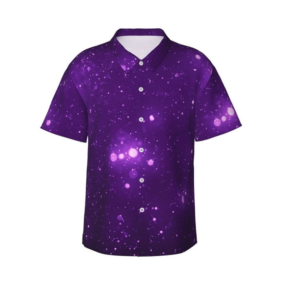 Abstract Purple Landscape Men's 3d Print Casual Button Down Shirts, Novelty Hawaiian Short Sleeves 2xl