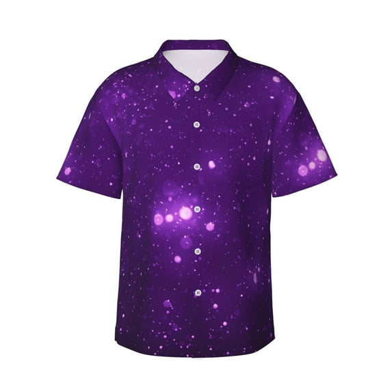 Abstract Purple Landscape Men's 3d Print Casual Button Down Shirts, Novelty Hawaiian Short Sleeves M